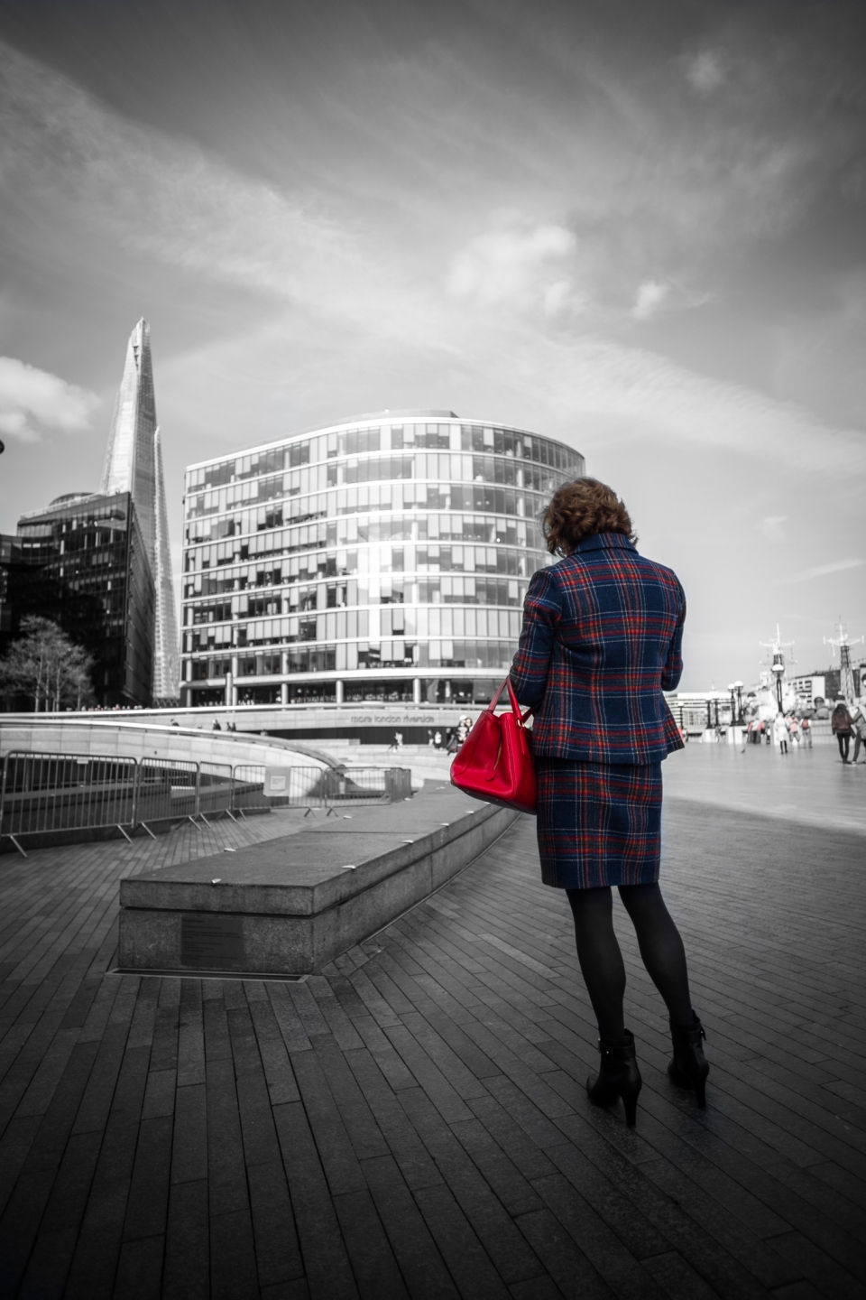 Lady with a red bag in London